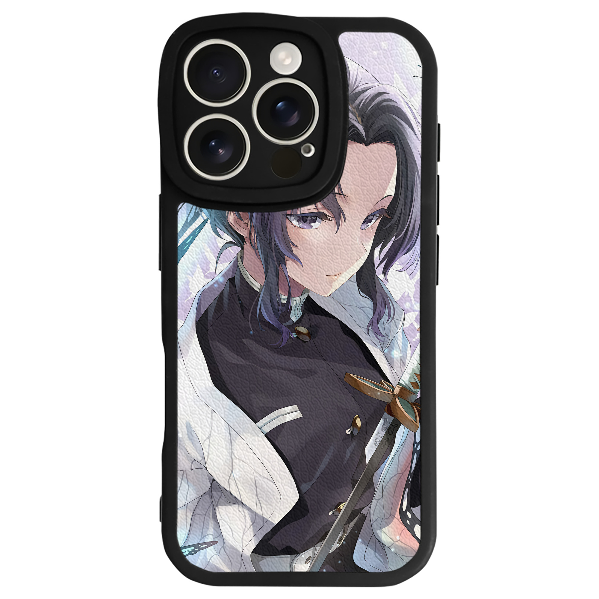 （画像用） 鬼滅の刃（きめつのやいば）蟲柱-胡蝶 しのぶ／こちょう しのぶ Kochou Shinobu 【iPhone 16シリーズ対応】シリコンスマホケース（レザー調） 材質：シリコン